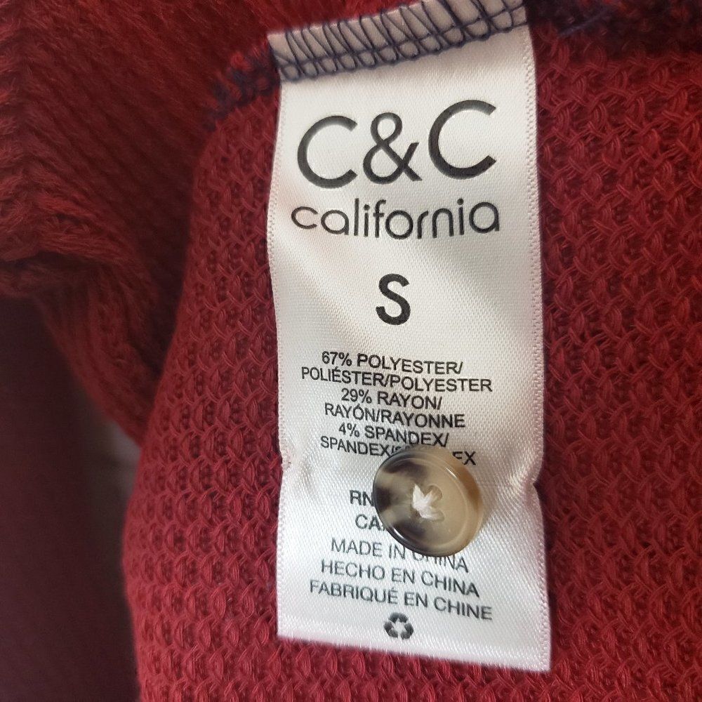 C&C California Top Size S Red Tie Front New Long Sleeve Waffle Knit Womens - Picture 8 of 8